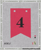 A taped needlepoint canvas with the design: Banner 18 mesh count Forked 4 Black on Red.