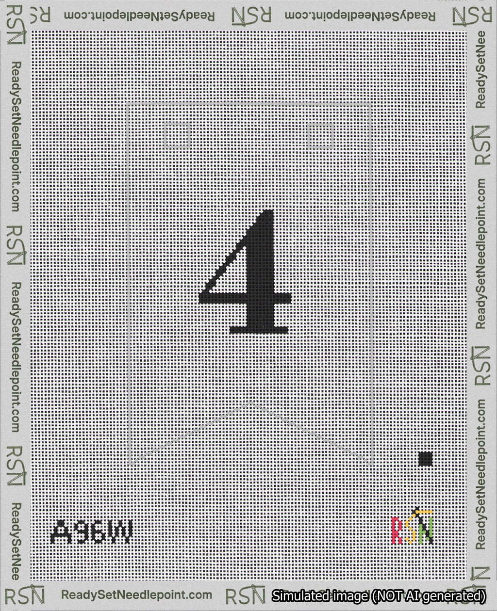 A taped needlepoint canvas with the design: Banner 18 mesh count Forked 4 Black on White.
