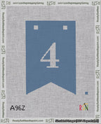 A taped needlepoint canvas with the design: Banner 18 mesh count Forked 4 White on Blue.