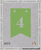 A taped needlepoint canvas with the design: Banner 18 mesh count Forked 4 White on Light Green.