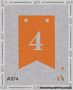A taped needlepoint canvas with the design: Banner 18 mesh count Forked 4 White on Orange.