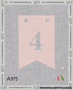A taped needlepoint canvas with the design: Banner 18 mesh count Forked 4 White on Pink.