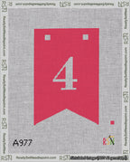 A taped needlepoint canvas with the design: Banner 18 mesh count Forked 4 White on Red.
