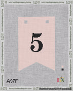 A taped needlepoint canvas with the design: Banner 18 mesh count Forked 5 Black on Pink.