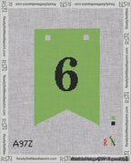 A taped needlepoint canvas with the design: Banner 18 mesh count Forked 6 Black on Light Green.