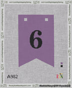 A taped needlepoint canvas with the design: Banner 18 mesh count Forked 6 Black on Purple.