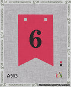 A taped needlepoint canvas with the design: Banner 18 mesh count Forked 6 Black on Red.