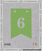 A taped needlepoint canvas with the design: Banner 18 mesh count Forked 6 White on Light Green.