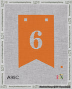A taped needlepoint canvas with the design: Banner 18 mesh count Forked 6 White on Orange.