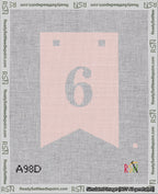 A taped needlepoint canvas with the design: Banner 18 mesh count Forked 6 White on Pink.
