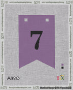 A taped needlepoint canvas with the design: Banner 18 mesh count Forked 7 Black on Purple.