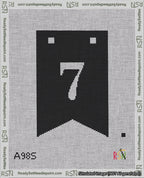 A taped needlepoint canvas with the design: Banner 18 mesh count Forked 7 White on Black.