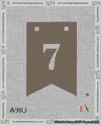 A taped needlepoint canvas with the design: Banner 18 mesh count Forked 7 White on Brown.