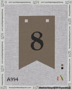 A taped needlepoint canvas with the design: Banner 18 mesh count Forked 8 Black on Brown.