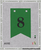 A taped needlepoint canvas with the design: Banner 18 mesh count Forked 8 Black on Green.