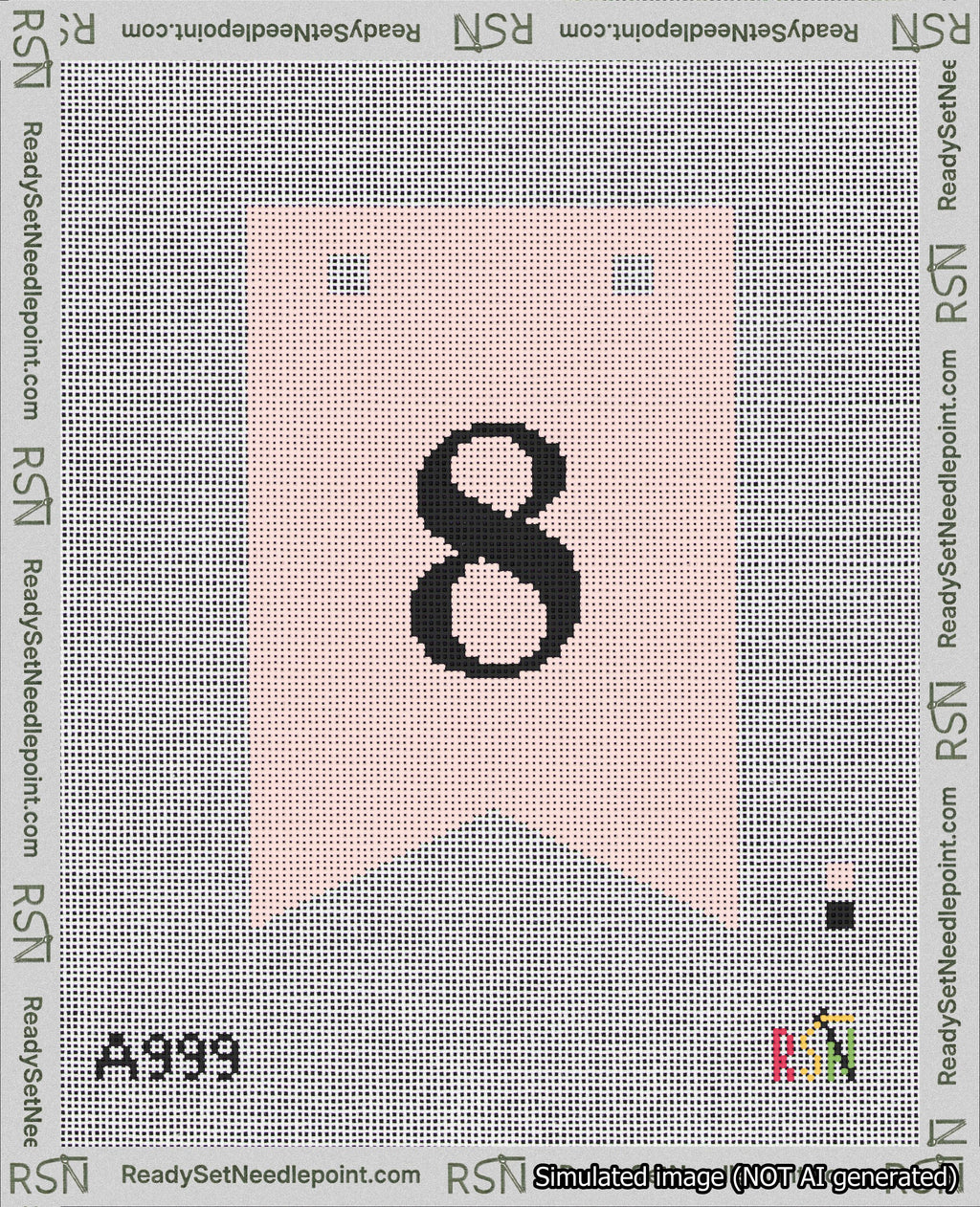 A taped needlepoint canvas with the design: Banner 18 mesh count Forked 8 Black on Pink.