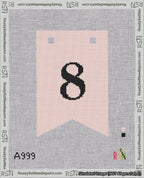 A taped needlepoint canvas with the design: Banner 18 mesh count Forked 8 Black on Pink.