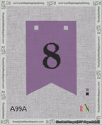 A taped needlepoint canvas with the design: Banner 18 mesh count Forked 8 Black on Purple.