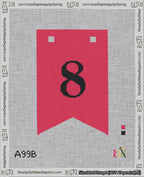 A taped needlepoint canvas with the design: Banner 18 mesh count Forked 8 Black on Red.