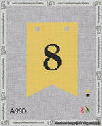 A taped needlepoint canvas with the design: Banner 18 mesh count Forked 8 Black on Yellow.