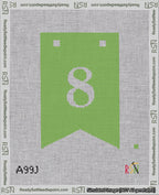 A taped needlepoint canvas with the design: Banner 18 mesh count Forked 8 White on Light Green.