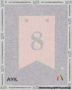 A taped needlepoint canvas with the design: Banner 18 mesh count Forked 8 White on Pink.