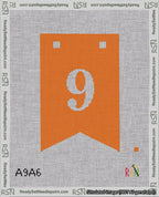 A taped needlepoint canvas with the design: Banner 18 mesh count Forked 9 White on Orange.