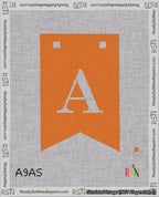 A taped needlepoint canvas with the design: Banner 18 mesh count Forked A White on Orange.