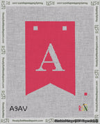 A taped needlepoint canvas with the design: Banner 18 mesh count Forked A White on Red.