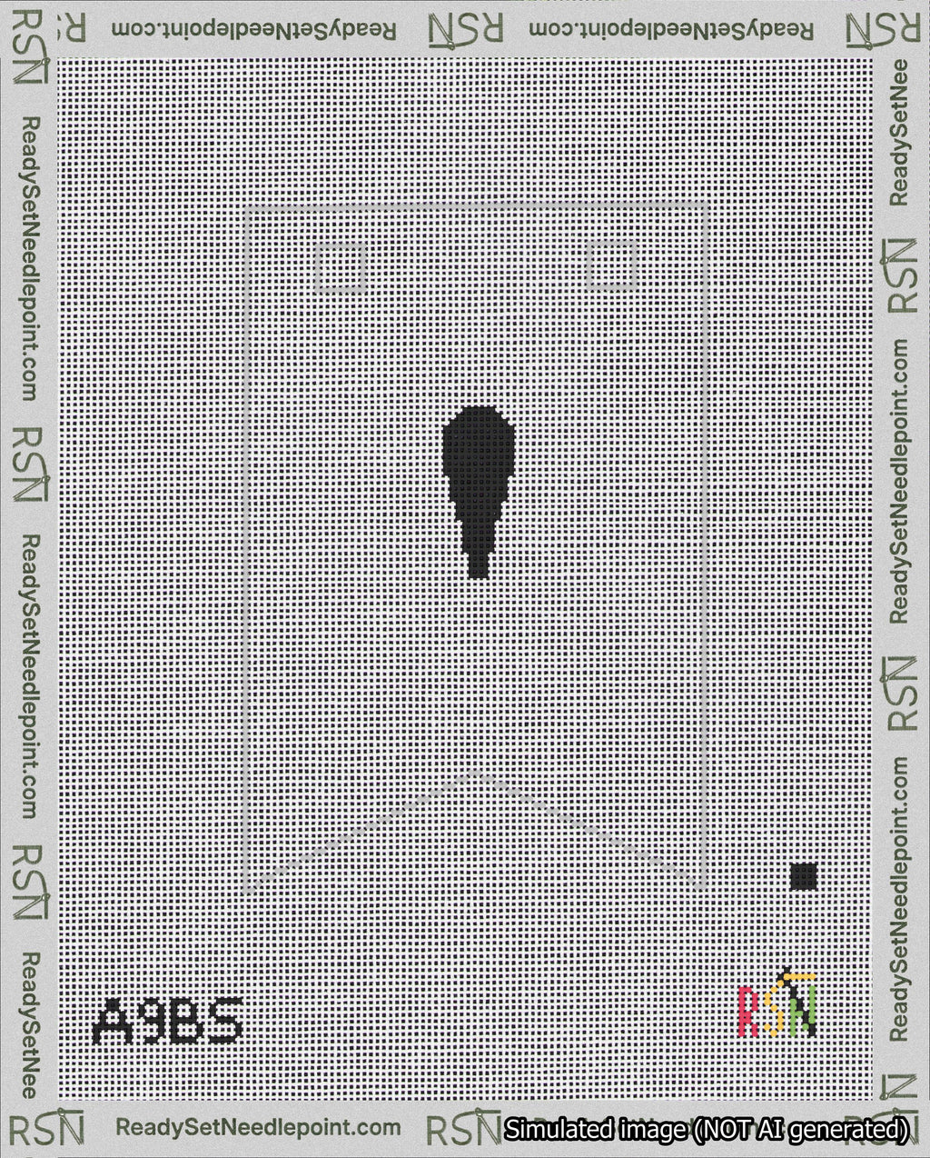 A taped needlepoint canvas with the design: Banner 18 mesh count Forked Apostrophe Black on White.
