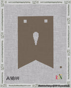 A taped needlepoint canvas with the design: Banner 18 mesh count Forked Apostrophe White on Brown.