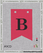 A taped needlepoint canvas with the design: Banner 18 mesh count Forked B Black on Red.
