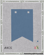 A taped needlepoint canvas with the design: Banner 18 mesh count Forked Blank Blue.
