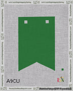 A taped needlepoint canvas with the design: Banner 18 mesh count Forked Blank Green.