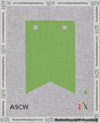 A taped needlepoint canvas with the design: Banner 18 mesh count Forked Blank Light Green.