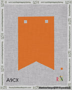 A taped needlepoint canvas with the design: Banner 18 mesh count Forked Blank Orange.