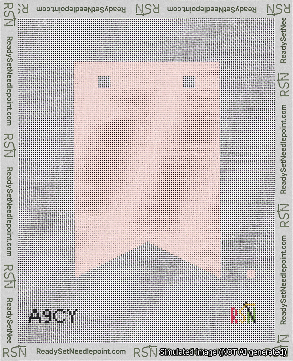 A taped needlepoint canvas with the design: Banner 18 mesh count Forked Blank Pink.