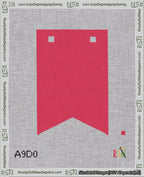 A taped needlepoint canvas with the design: Banner 18 mesh count Forked Blank Red.