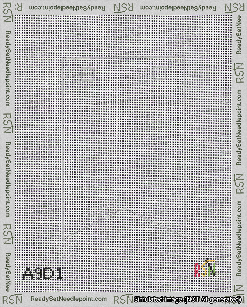 A taped needlepoint canvas with the design: Banner 18 mesh count Forked Blank White.