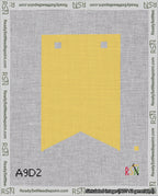 A taped needlepoint canvas with the design: Banner 18 mesh count Forked Blank Yellow.