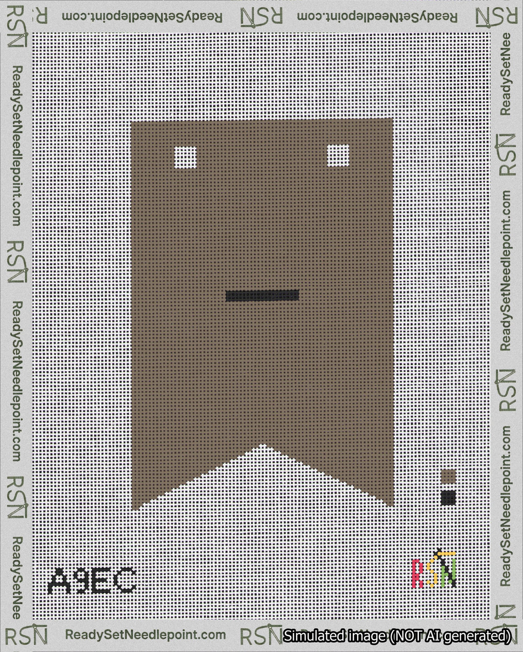 A taped needlepoint canvas with the design: Banner 18 mesh count Forked Dash Black on Brown.