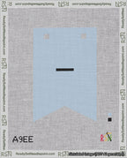 A taped needlepoint canvas with the design: Banner 18 mesh count Forked Dash Black on Light Blue.