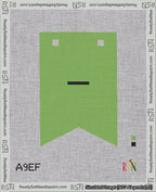 A taped needlepoint canvas with the design: Banner 18 mesh count Forked Dash Black on Light Green.