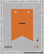 A taped needlepoint canvas with the design: Banner 18 mesh count Forked Dash Black on Orange.