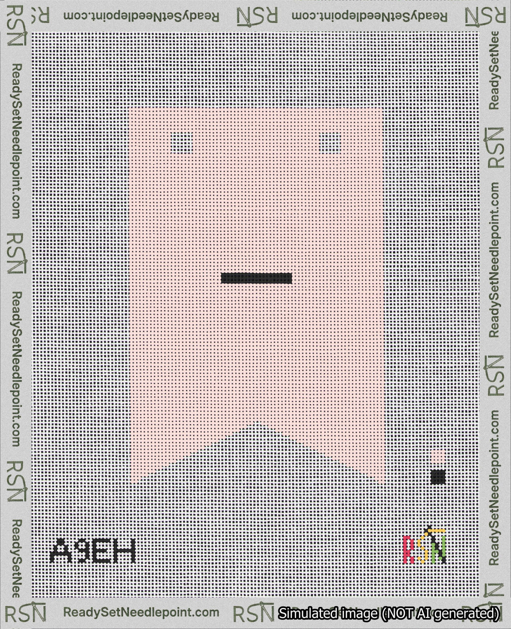 A taped needlepoint canvas with the design: Banner 18 mesh count Forked Dash Black on Pink.