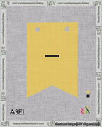 A taped needlepoint canvas with the design: Banner 18 mesh count Forked Dash Black on Yellow.