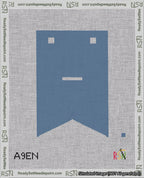 A taped needlepoint canvas with the design: Banner 18 mesh count Forked Dash White on Blue.