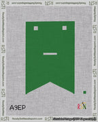 A taped needlepoint canvas with the design: Banner 18 mesh count Forked Dash White on Green.