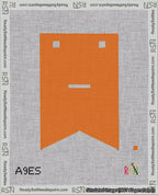 A taped needlepoint canvas with the design: Banner 18 mesh count Forked Dash White on Orange.