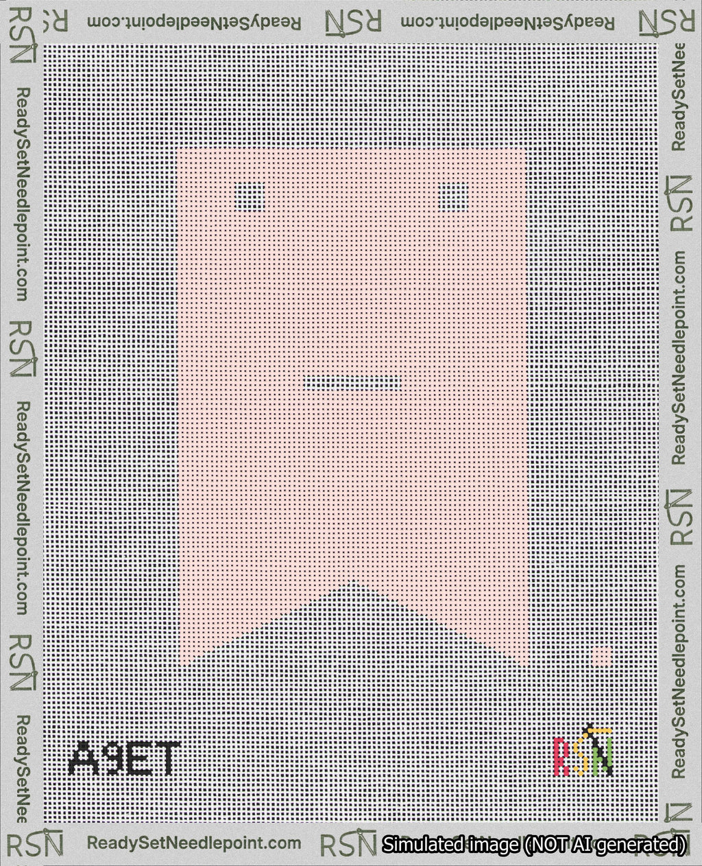 A taped needlepoint canvas with the design: Banner 18 mesh count Forked Dash White on Pink.
